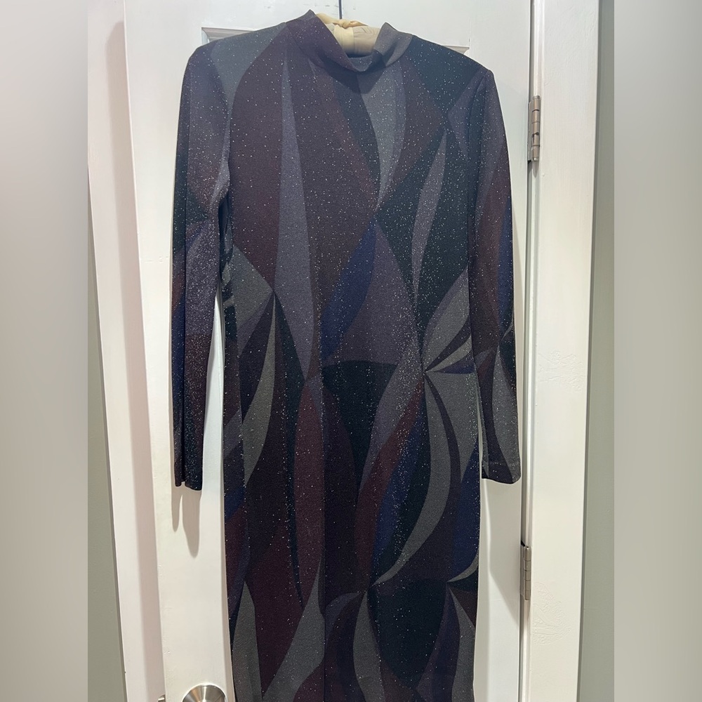 Linda Allard by Ellen Tracy VINTAGE- Black - purple and Gray metallic midi dress